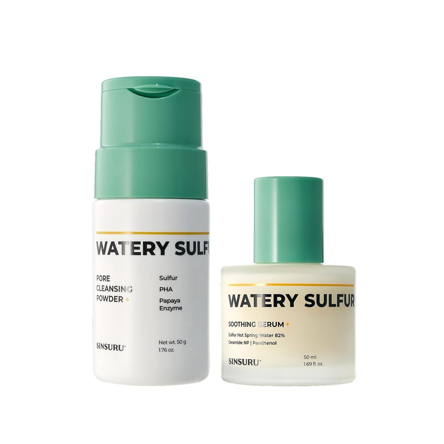 Watery Sulfur Acne Care Duo 1 – Soothing Serum & Cleansing Powder for Acne-Prone Skin | Fragrance-Free, Non-Comedogenic, Gentle Korean Skincare for Sensitive & Oily Skin