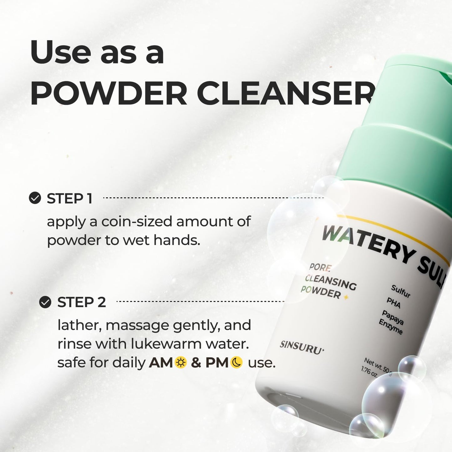 Watery Sulfur Acne Care Duo 2 – Cleansing Powder & Soothing Serum(x2) for Acne-Prone, Sensitive Skin | Gentle, Fragrance-Free Korean Skincare Routine