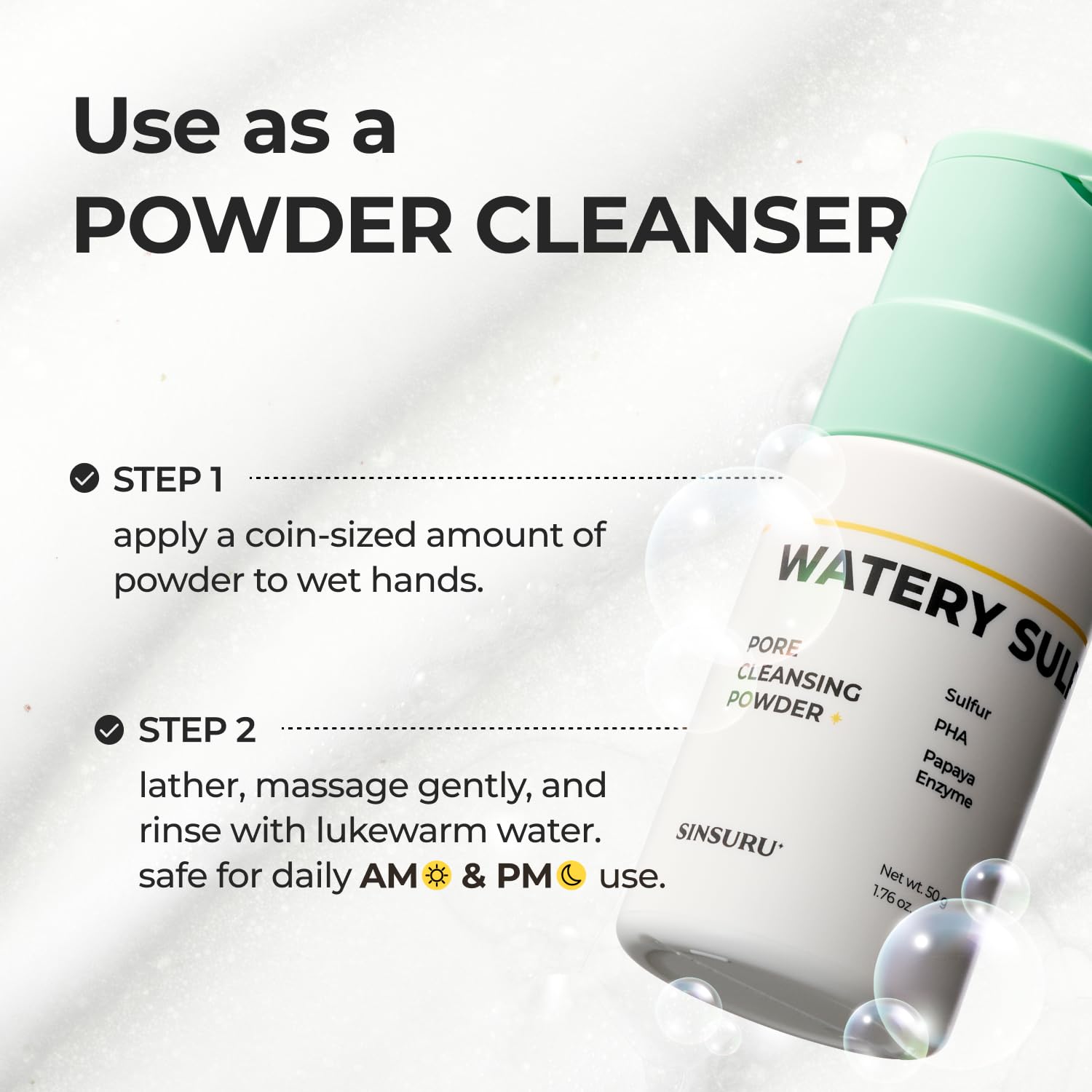 Watery Sulfur Acne Care Duo 2 – Cleansing Powder & Soothing Serum(x2) for Acne-Prone, Sensitive Skin | Gentle, Fragrance-Free Korean Skincare Routine