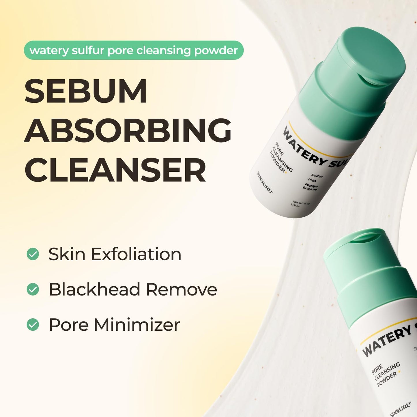 Watery Sulfur Acne Care Duo 2 – Cleansing Powder & Soothing Serum(x2) for Acne-Prone, Sensitive Skin | Gentle, Fragrance-Free Korean Skincare Routine