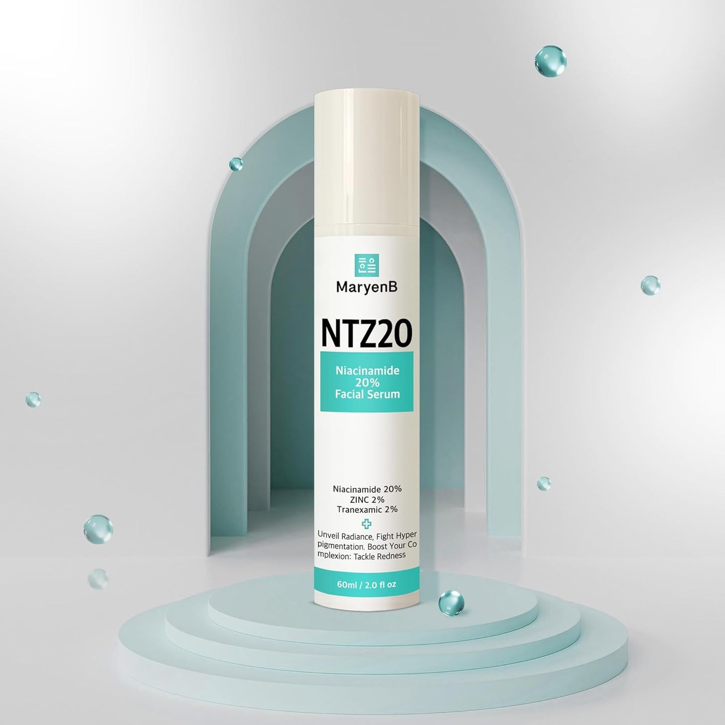 20% Niacinamide + 2% Tranexamic Acid + Zinc PCA Face Serum for Uneven Tone, Pores & Blemish-Prone Skin, Hydrating Facial Serum with Aloe, Green Tea, Hyaluronic Acid, 2 Fl Oz (60ml)