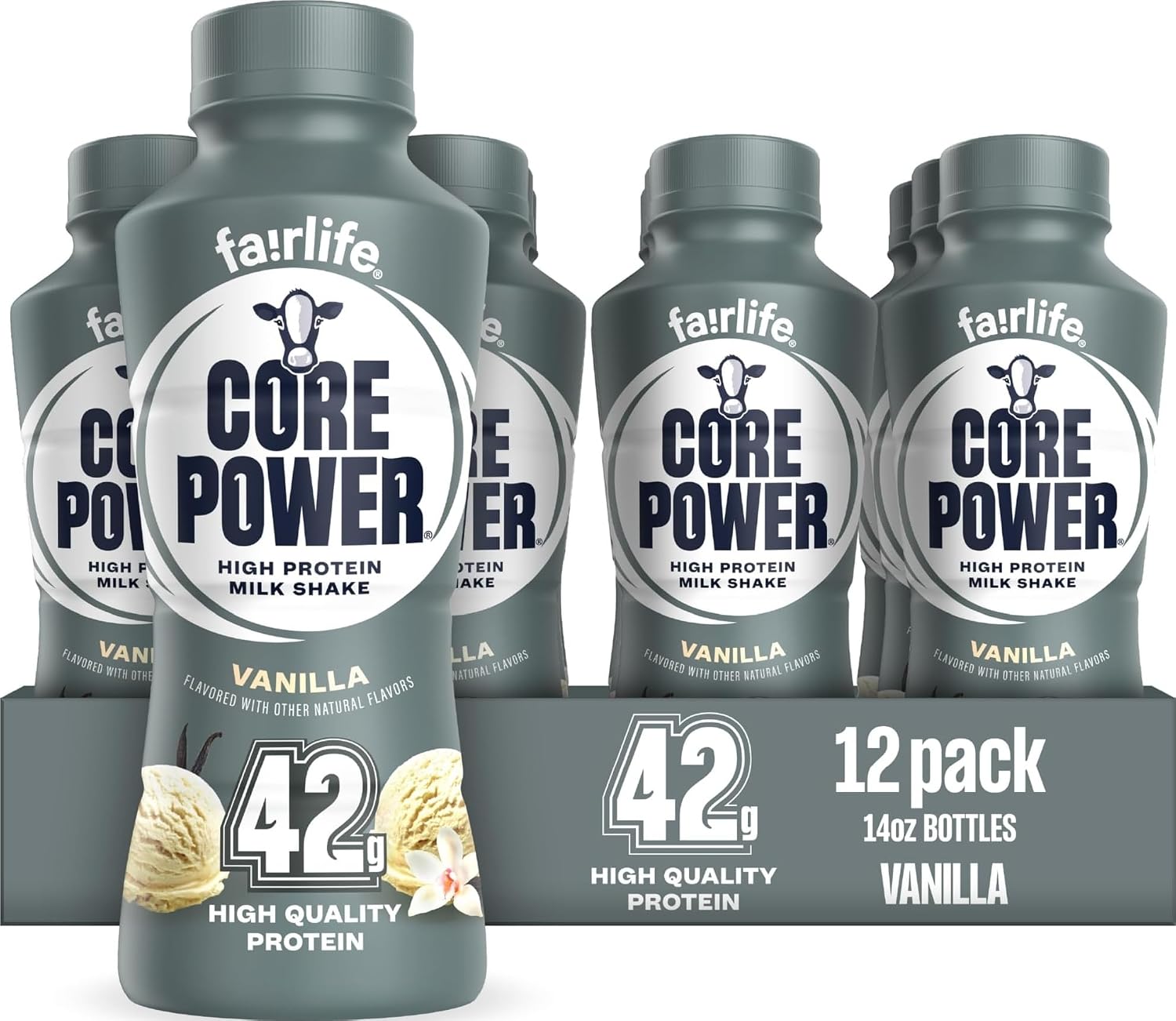 Core Power Elite High Protein Shake, Vanilla, 42g Bottle, 14oz, 12 Pack