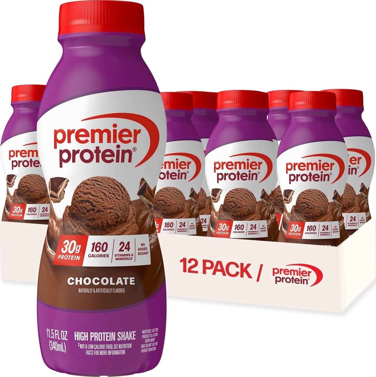Premier Protein 30g High Protein Shake, Vanilla, 12 Pack | 160 Calories, 24 Vitamins & Minerals, No Added Sugar, Supports Muscle Health, Gluten-Free, 11.5 oz