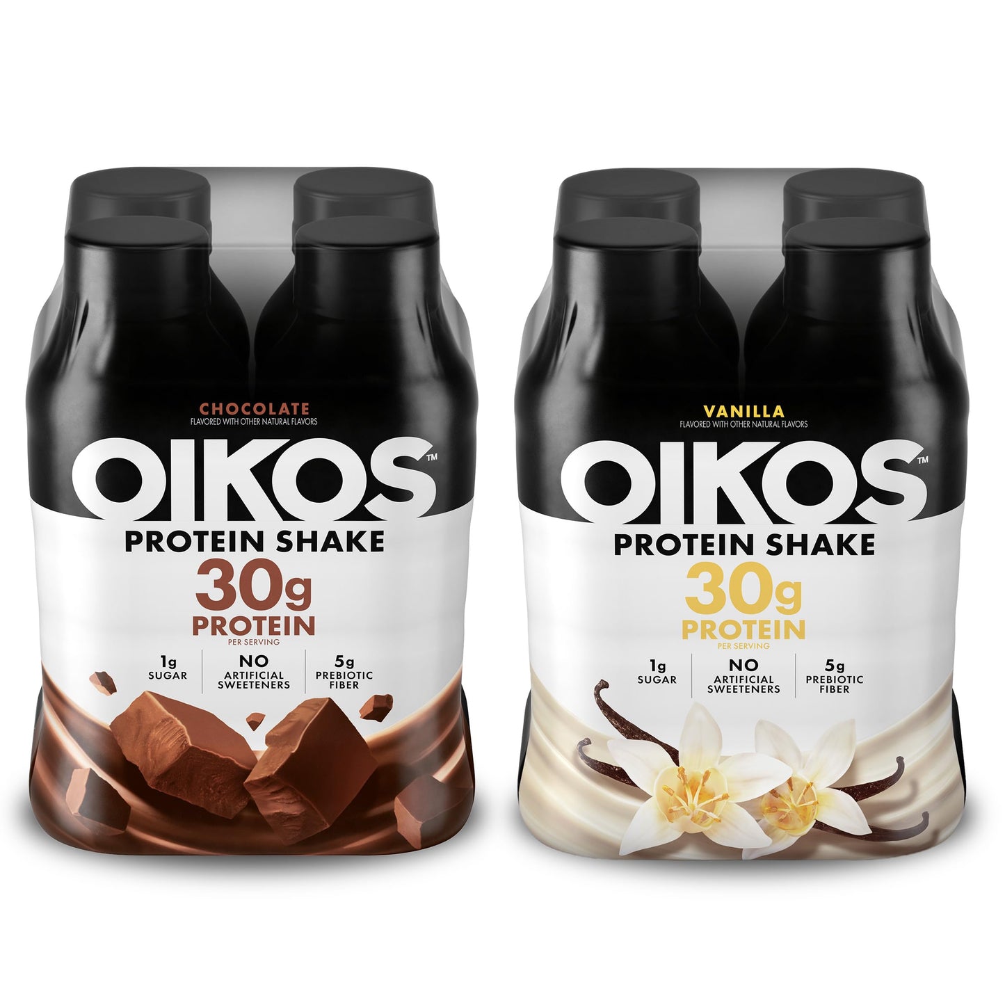 Oikos Protein Shake, Vanilla, 30g High Protein Drinks, Shelf Stable, Ready to Drink, 5g Prebiotic Fiber, 12 fl oz Bottle (Pack of 24)