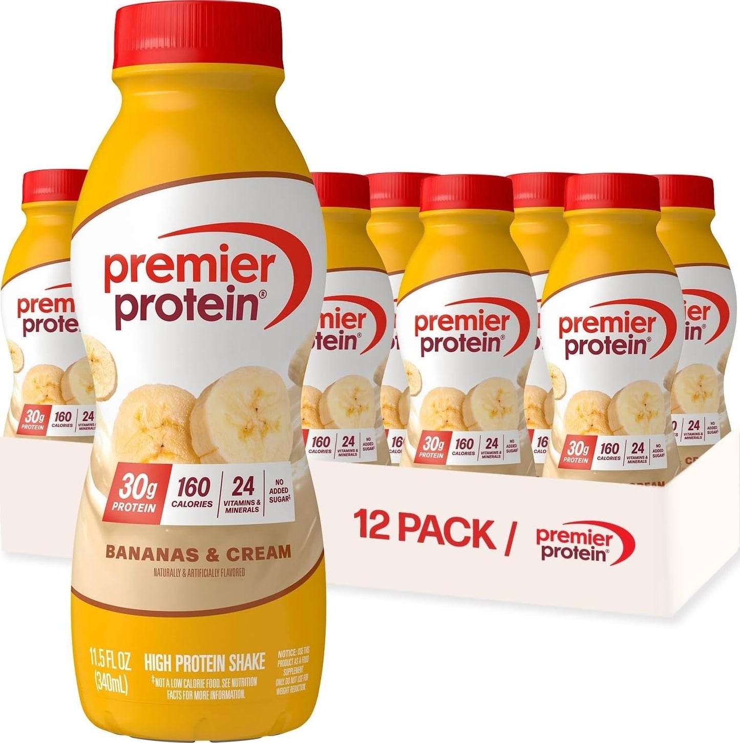 Premier Protein 30g High Protein Shake, Vanilla, 12 Pack | 160 Calories, 24 Vitamins & Minerals, No Added Sugar, Supports Muscle Health, Gluten-Free, 11.5 oz