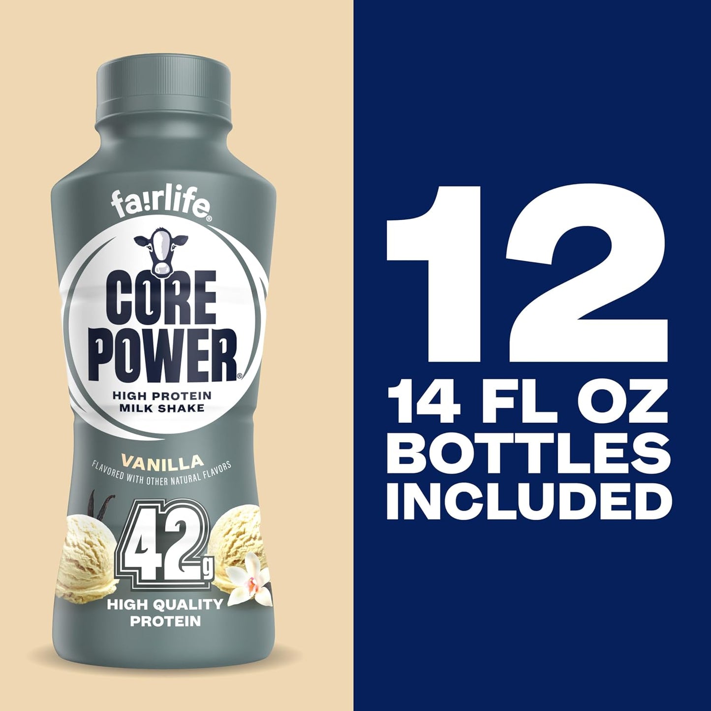 Core Power Elite High Protein Shake, Vanilla, 42g Bottle, 14oz, 12 Pack
