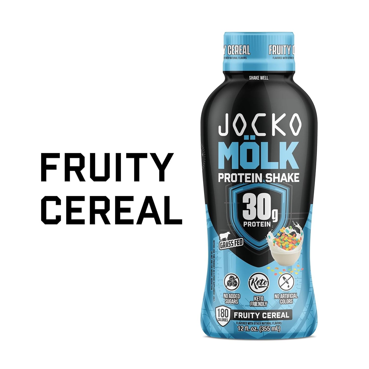 Jocko Mölk 30g Grass Fed Protein Shakes – No Added Sugar Protein Drinks KETO Friendly - Ready to Drink 12 FL Oz (Pack of 12) Fruity Cereal