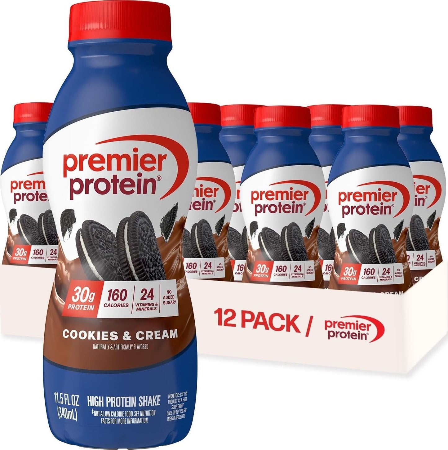 Premier Protein 30g High Protein Shake, Vanilla, 12 Pack | 160 Calories, 24 Vitamins & Minerals, No Added Sugar, Supports Muscle Health, Gluten-Free, 11.5 oz