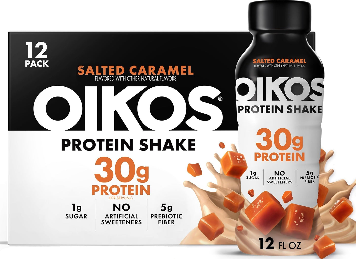 Oikos Protein Shake, Vanilla, 30g High Protein Drinks, Shelf Stable, Ready to Drink, 5g Prebiotic Fiber, 12 fl oz Bottle (Pack of 24)