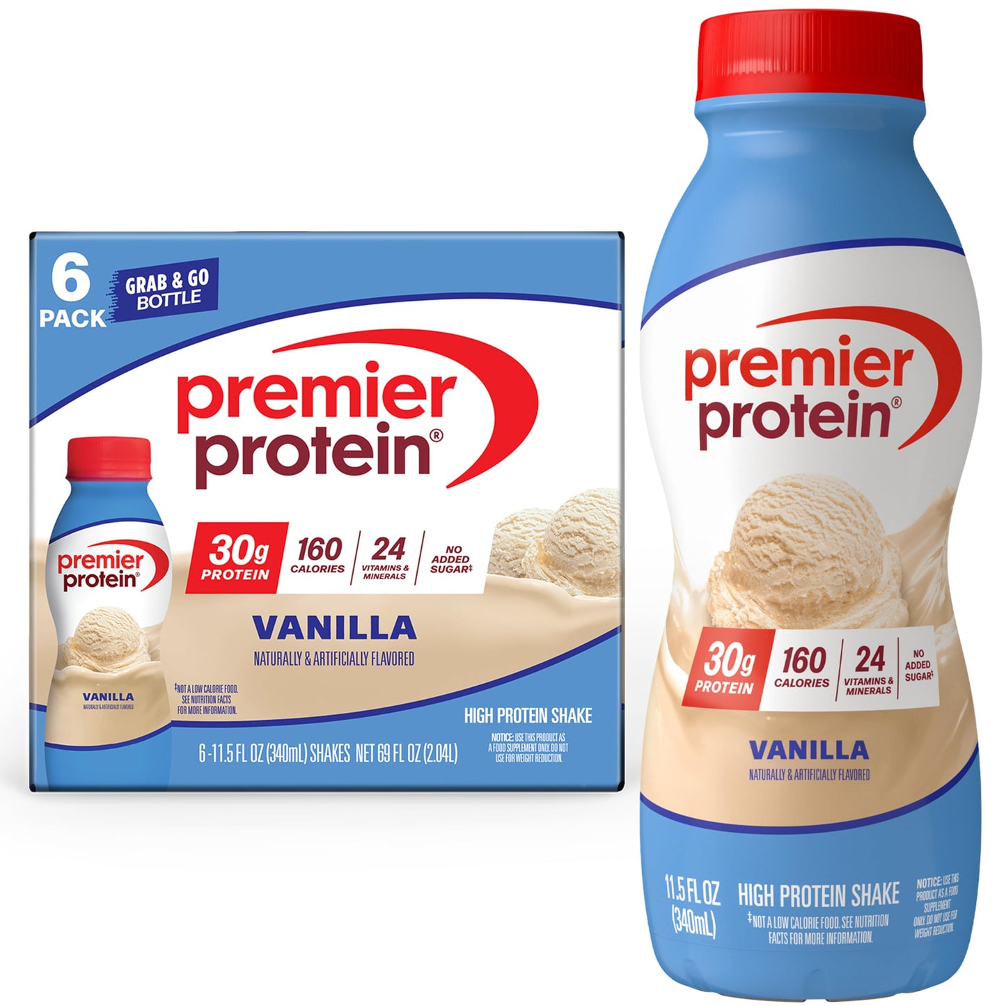 Premier Protein 30g High Protein Shake, Vanilla, 12 Pack | 160 Calories, 24 Vitamins & Minerals, No Added Sugar, Supports Muscle Health, Gluten-Free, 11.5 oz