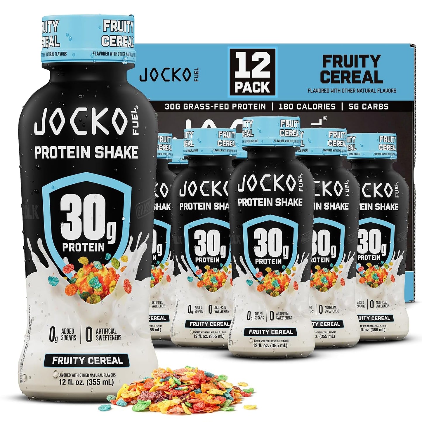 Jocko Mölk 30g Grass Fed Protein Shakes – No Added Sugar Protein Drinks KETO Friendly - Ready to Drink 12 FL Oz (Pack of 12) Fruity Cereal