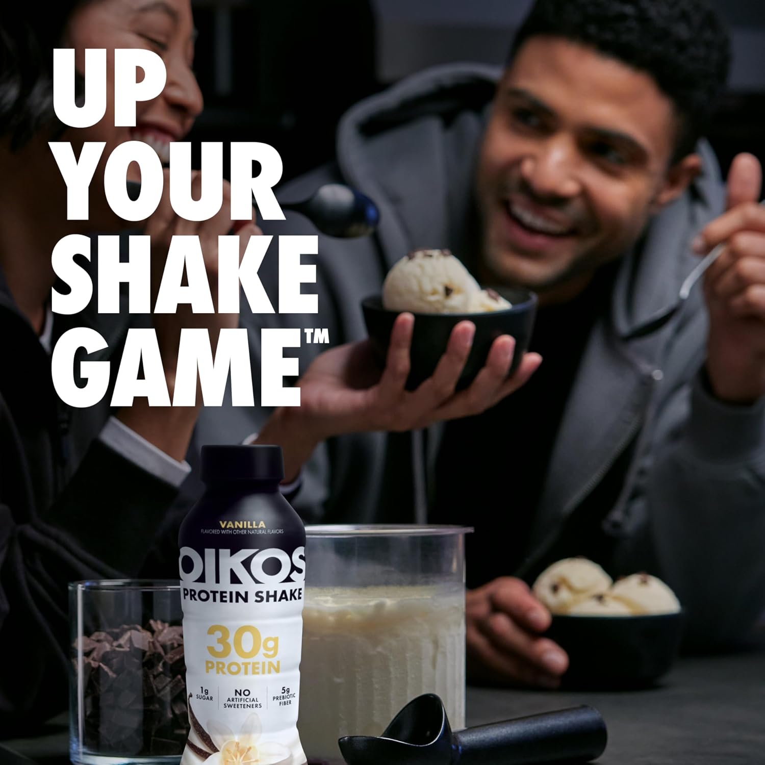 Oikos Protein Shake, Vanilla, 30g High Protein Drinks, Shelf Stable, Ready to Drink, 5g Prebiotic Fiber, 12 fl oz Bottle (Pack of 24)